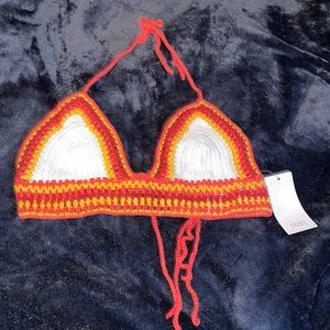 White Red Orange Crotchet Crop Top